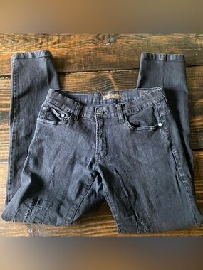 Mens Ring of Fire black denim distressed moto slim jeans 30x30 30”